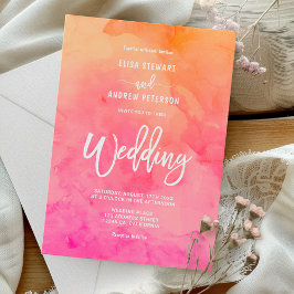 Moderne Hochzeit in Rosa-Orange Einladung