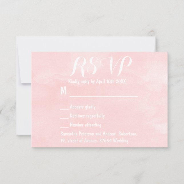 Moderne Hochzeit in Rosa RSVP Karte (Vorderseite)