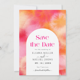 Moderne Hochzeit in Rosa und Orange Save the Date Einladung