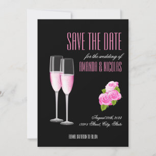 Moderne Hochzeit in Schwarz-Rosa Save the Date Einladung