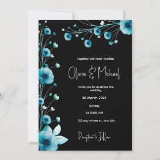 Moderne Hochzeit in Schwarz und Blau Einladung