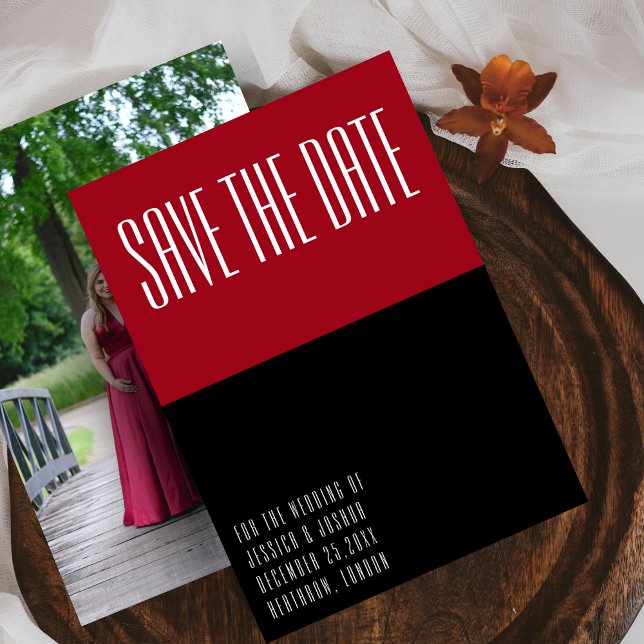 Moderne Hochzeit in Schwarz und Rot-Foto Einladung (Von Creator hochgeladen)