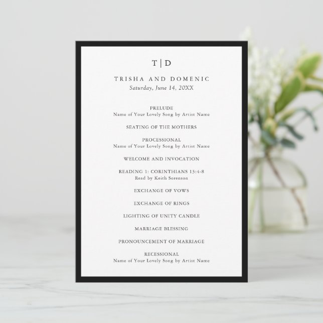 Moderne Hochzeit in Schwarz und Weiß Programm (Stehend Vorderseite)