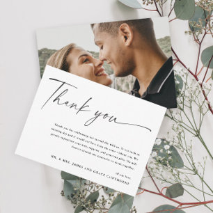 Moderne Hochzeit in Schwarz-Weiß-Foto Dankeskarte