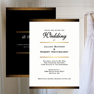 Moderne Hochzeit in Schwarz-Weiß mit Gold Einladung