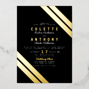 Moderne Hochzeit in schwarzem Gold Folieneinladung