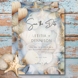 Moderne Hochzeit in tropischen Muscheln Save The Date