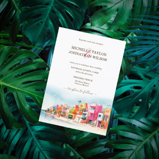 Moderne Hochzeit in Urlaubsort Mexico Beach farben Einladung