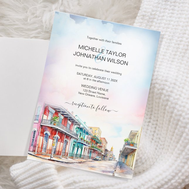 Moderne Hochzeit in Urlaubsort New Orleans Einladung (new orleans pastel watercolor)