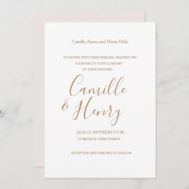 Moderne Hochzeit in weißem Rosa Einladung (Vorne/Hinten)