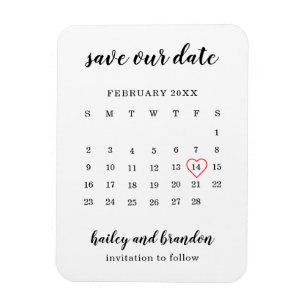 Moderne Hochzeit Kalendar Rot Herz Save-the-Date Magnet