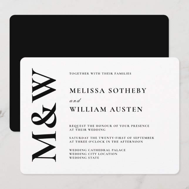 Moderne Hochzeit kühl schwarz und weiß Einladung (Vorne/Hinten)