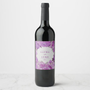 Moderne Hochzeit, Lila Blumen Weinetikett