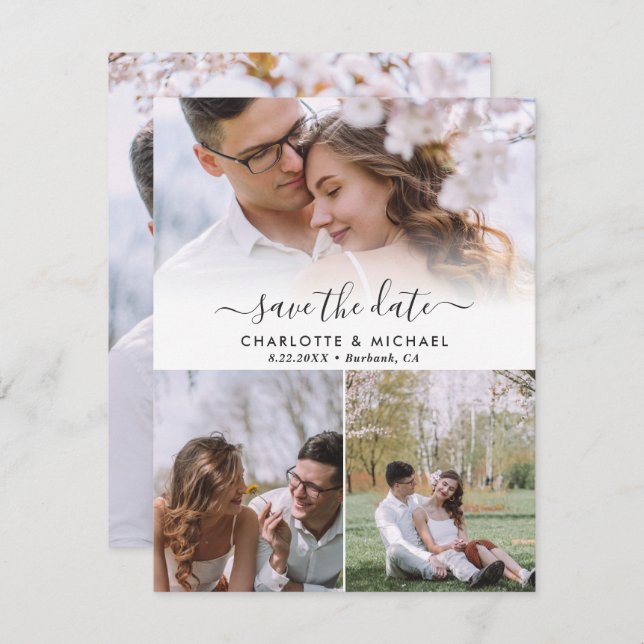 Moderne Hochzeit mit 4 Foto speichern die Datumska Ankündigung (Vorne/Hinten)