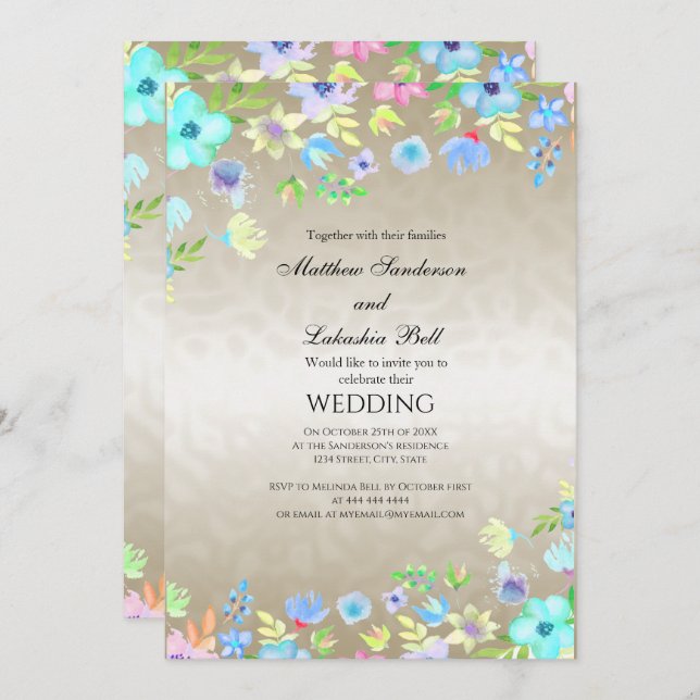 Moderne Hochzeit mit Aquamarinen Blume Einladung (Vorne/Hinten)