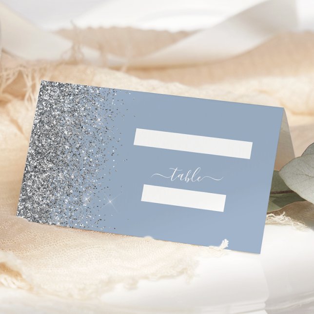 Moderne Hochzeit mit blauem Silber-Glitzer Platzkarte (Von Creator hochgeladen)