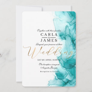 Moderne Hochzeit mit blauem Türkis Einladung