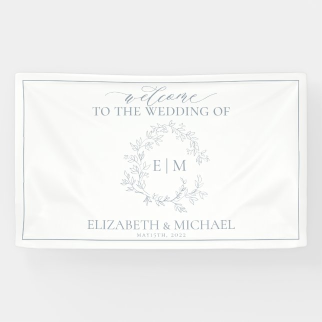 Moderne Hochzeit mit blauem Wappen Banner (Horizontal)