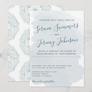 Moderne Hochzeit mit blauem Watercolor Wash Beach Einladung