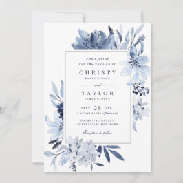 Moderne Hochzeit mit blauer Wasserfarbe Einladung