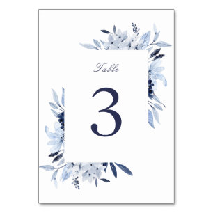 Moderne Hochzeit mit blauer Wasserfarbe Tischnummer