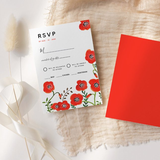 Moderne Hochzeit mit Blumen - RSVP Card (Red poppies modern floral wedding RSVP Card)