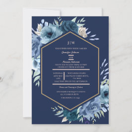 Moderne Hochzeit mit Blumen und Gold Einladung