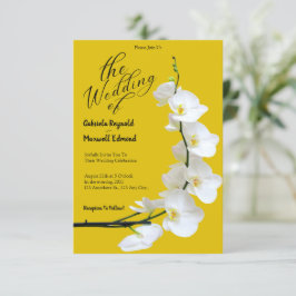 Moderne Hochzeit mit Blumengelb und weißen Orchide Einladung