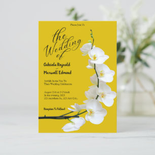 Moderne Hochzeit mit Blumengelb und weißen Orchide Einladung