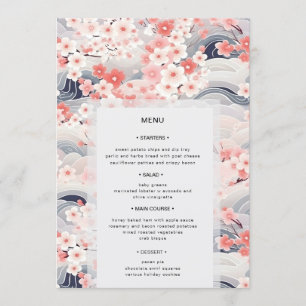Moderne Hochzeit mit Blush Waves Sakura Blüten Menükarte