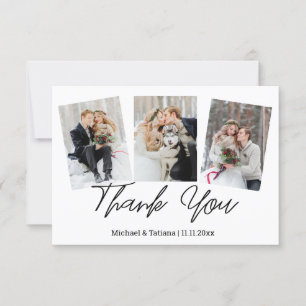Moderne Hochzeit mit einfacher Schrift 3 Fotos Dankeskarte