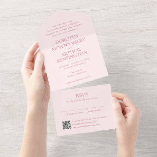 Moderne Hochzeit mit elegantem rosa QR-Code All In One Einladung