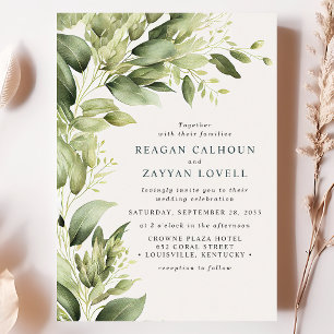 Moderne Hochzeit mit Eukalyptus-Grünzeug-Blättern Einladung