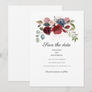 Moderne Hochzeit mit floralem Burgund Save The Date