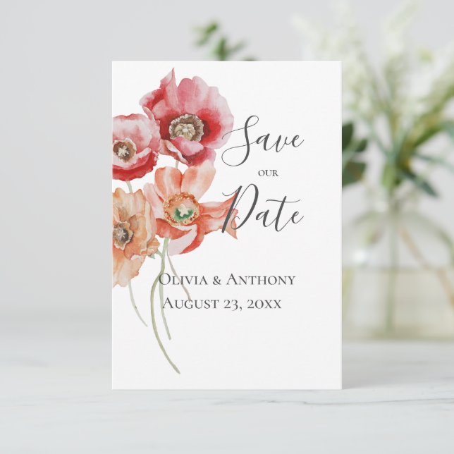 Moderne Hochzeit mit floralem Rosa rettet das Datu (Stehend Vorderseite)