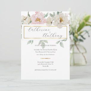 Moderne Hochzeit mit Gold Floral Einladung