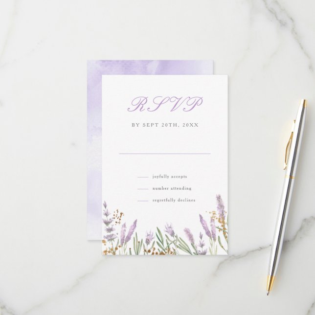 Moderne Hochzeit mit Gold & Watercolor RSVP Karte (Vorderseite/Rückseite Beispiel)