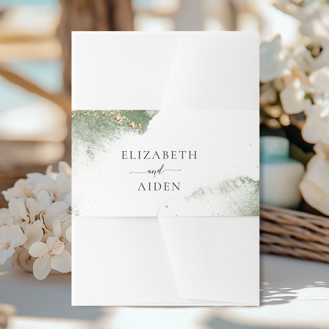 Moderne Hochzeit mit grünem Gold (Nachahmung) Einladungsbanderole (Modern Green Gold (imitation) Watercolor Wedding Invitation Belly Band with your names)