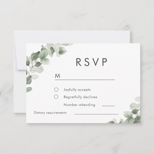 Moderne Hochzeit mit grünem Leaf-Wasserfarben RSVP Karte (Vorderseite)