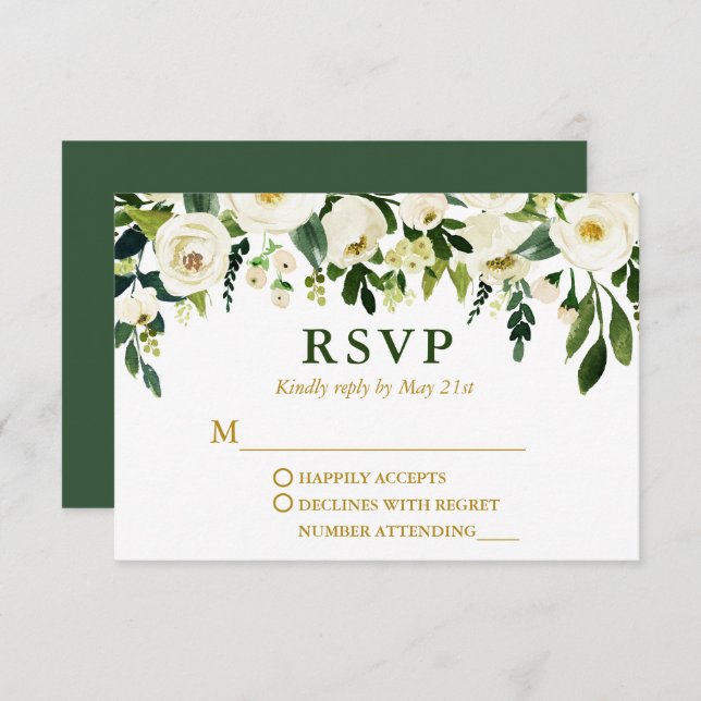 Moderne Hochzeit mit grüner Blüte RSVP Karte (Vorne/Hinten)