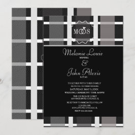 Moderne Hochzeit mit Kariert-grauem Schwarz-weißem Einladung