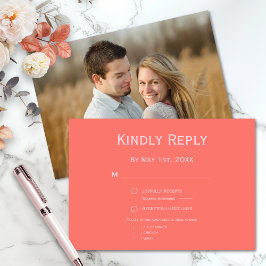 Moderne Hochzeit mit Korallen und rosa Foto RSVP Karte