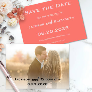 Moderne Hochzeit mit Korallen und rosa Foto Save The Date