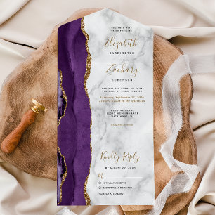 Moderne Hochzeit mit lila Gold Achat Marmor All In One Einladung