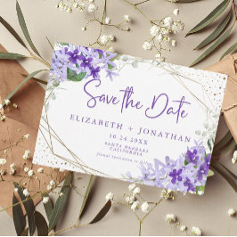 Moderne Hochzeit mit Lila goldgrünem Blumenkreide Save The Date