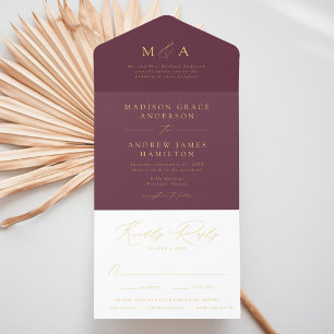 Moderne Hochzeit mit Lila- und Goldfolie All-in-One-Einladung