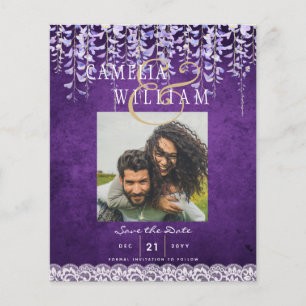 Moderne Hochzeit mit lila Wisteria-Spitze Flyer
