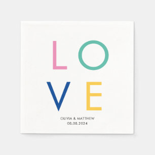 Moderne Hochzeit mit minimaler LIEBE Serviette