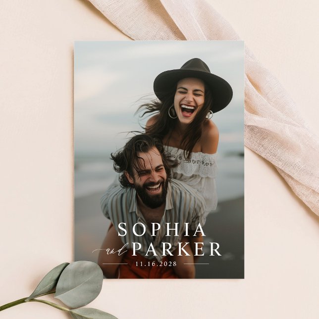 Moderne Hochzeit mit Minimalistischem Beach Foto Einladung (Von Creator hochgeladen)