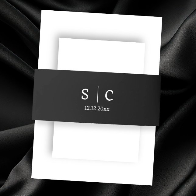 Moderne Hochzeit Mit Monogramm Einladungsbanderole (Modern Elegant Wedding Monogrammed Invitation Belly Bands by Ricaso. Add your wedding date)